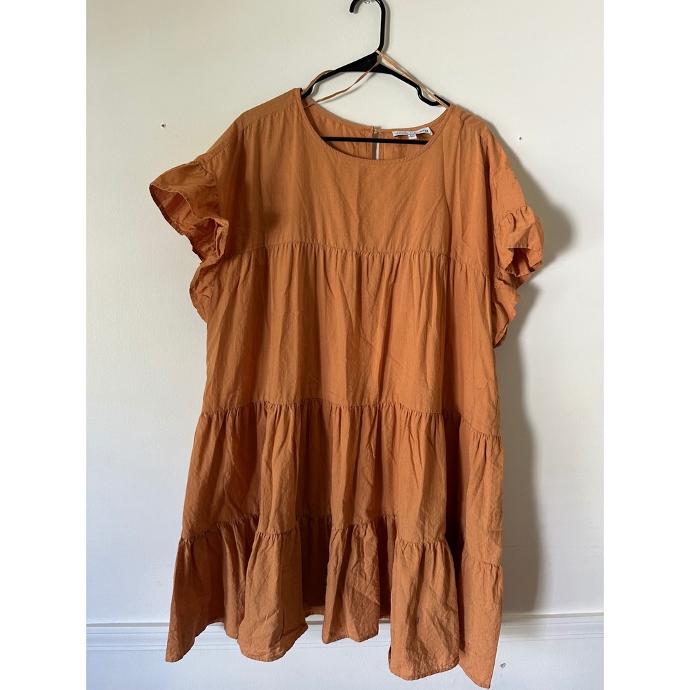 Jack & Avery Burnt Orange Swiss Dot Tiered Babydoll Dress Plus Size 2XL Ruffle